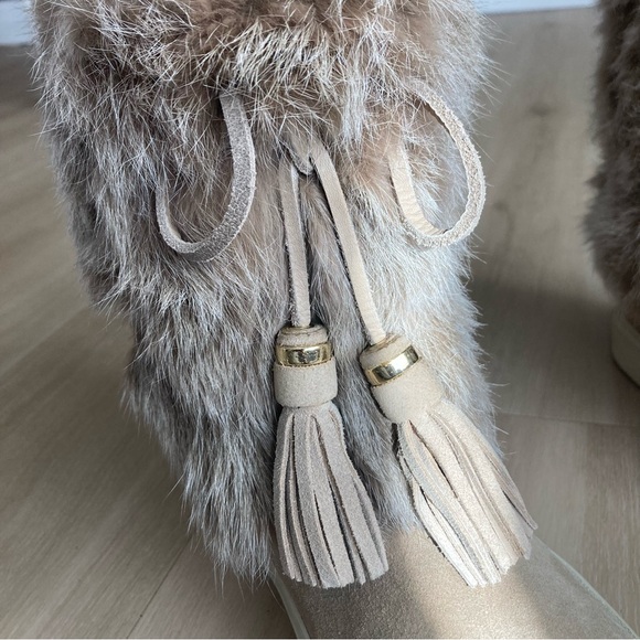 Tory Burch Anjelica Fur Suede Leather Boots Tan Taupe Gray size 7 - Picture 6 of 12